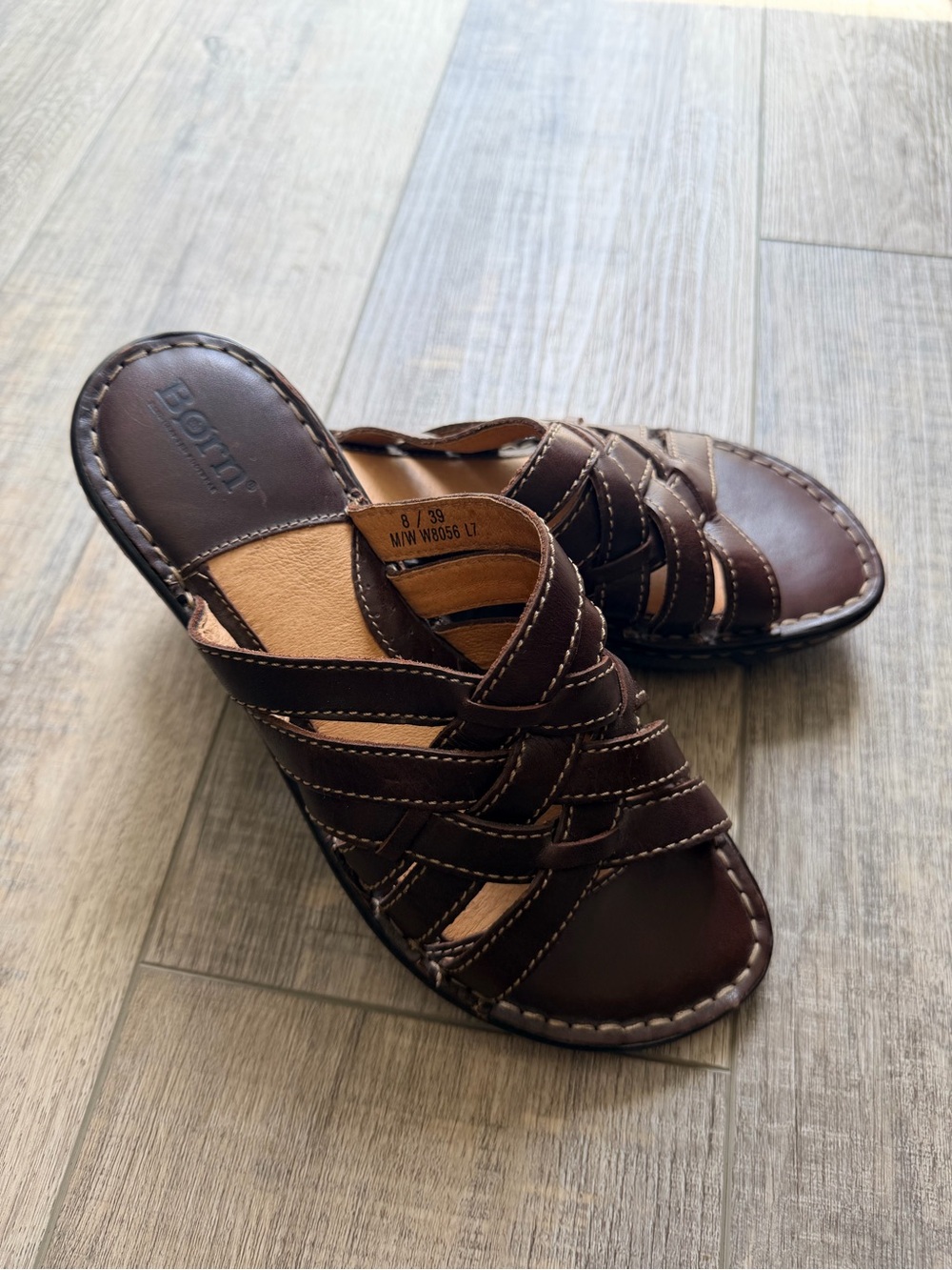 Born Brown Leather Woven Wedge Sandals